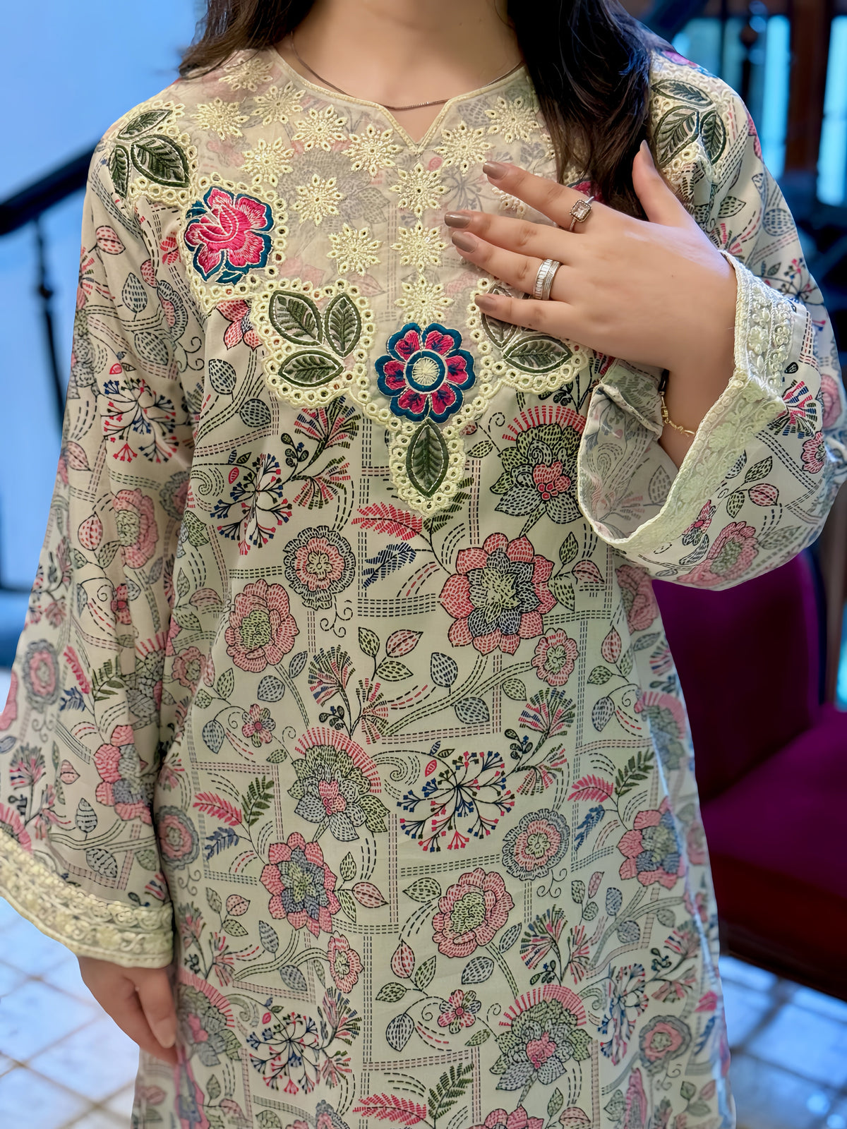 Warisha embroidered Kaftaan-3pc